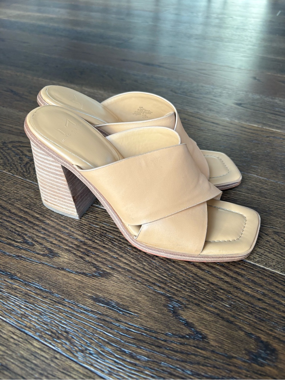 Leather Crossover Block Heel Mules - Nude